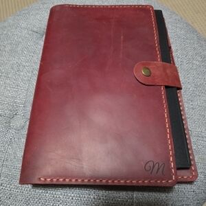 Monogrammed Burgundy Leather Travel Notebook Cover